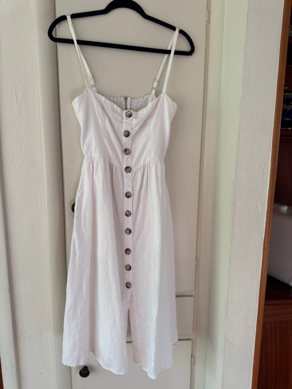 Reformation White Button-Front Midi Dress